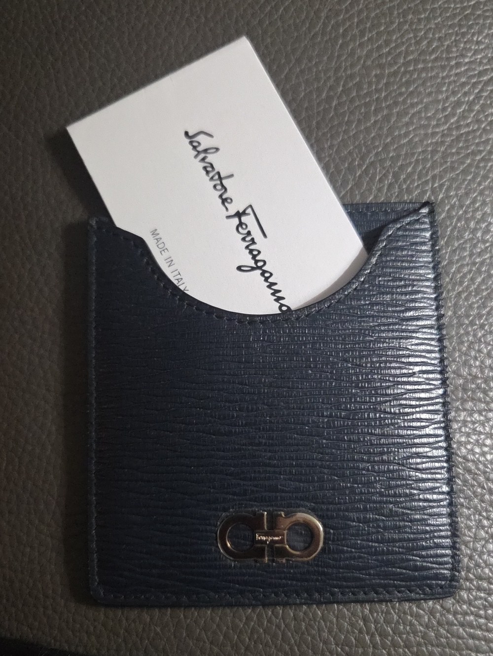 Salvatore Ferragamo leather card holder with gold hardware